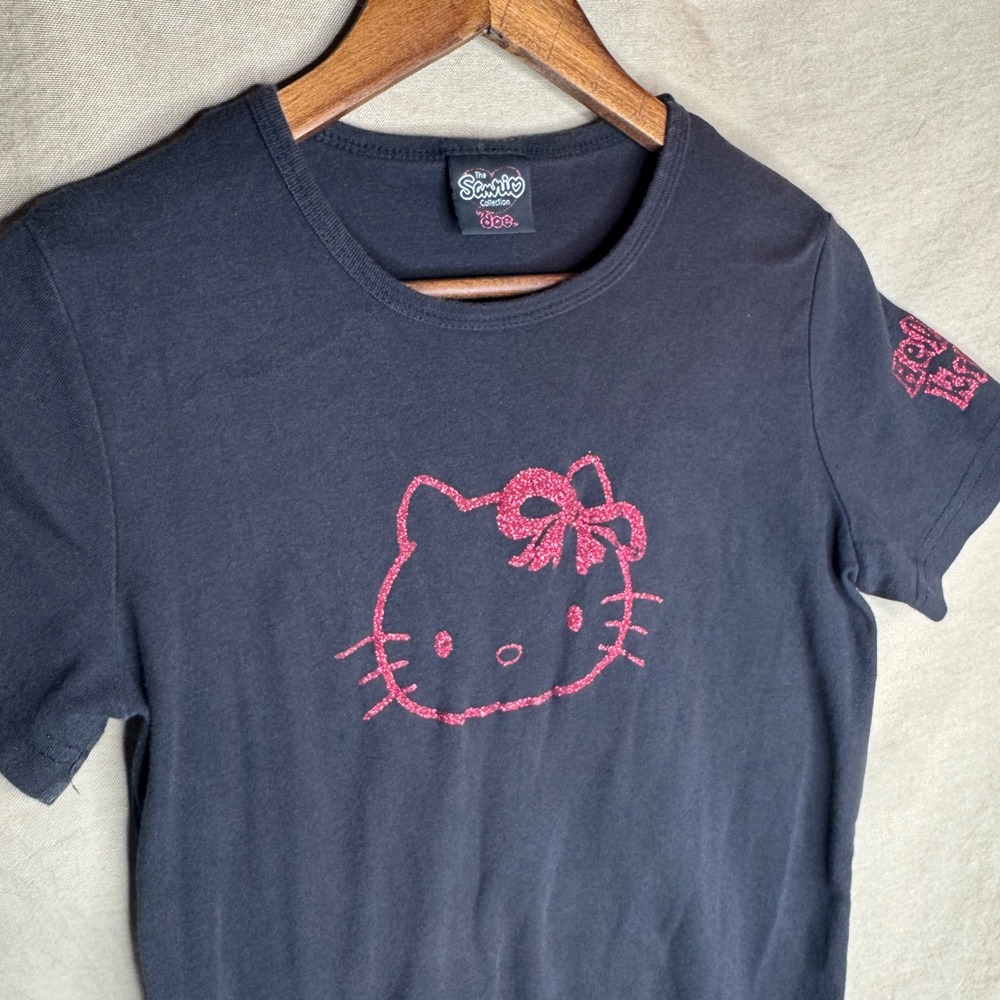Y2K 2001 Sanrio Hello Kitty Baby Tee Mighty Fine Black Pink Glitter T-Shirt 2XL - Picture 2 of 5